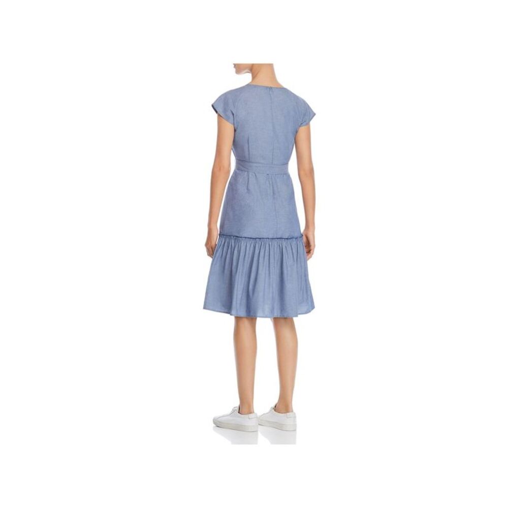 DESIGN HISTORY Womens Blue Chambray Belted Cap Sleeve Fit + Flare Dress M - Picture 2 of 2